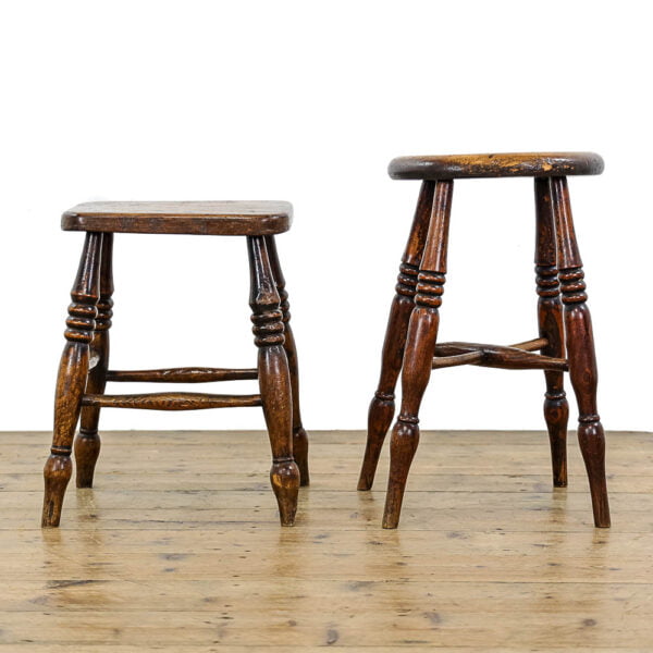 M-5236B Two Small Antique Oak Stools Penderyn Antiques (1)