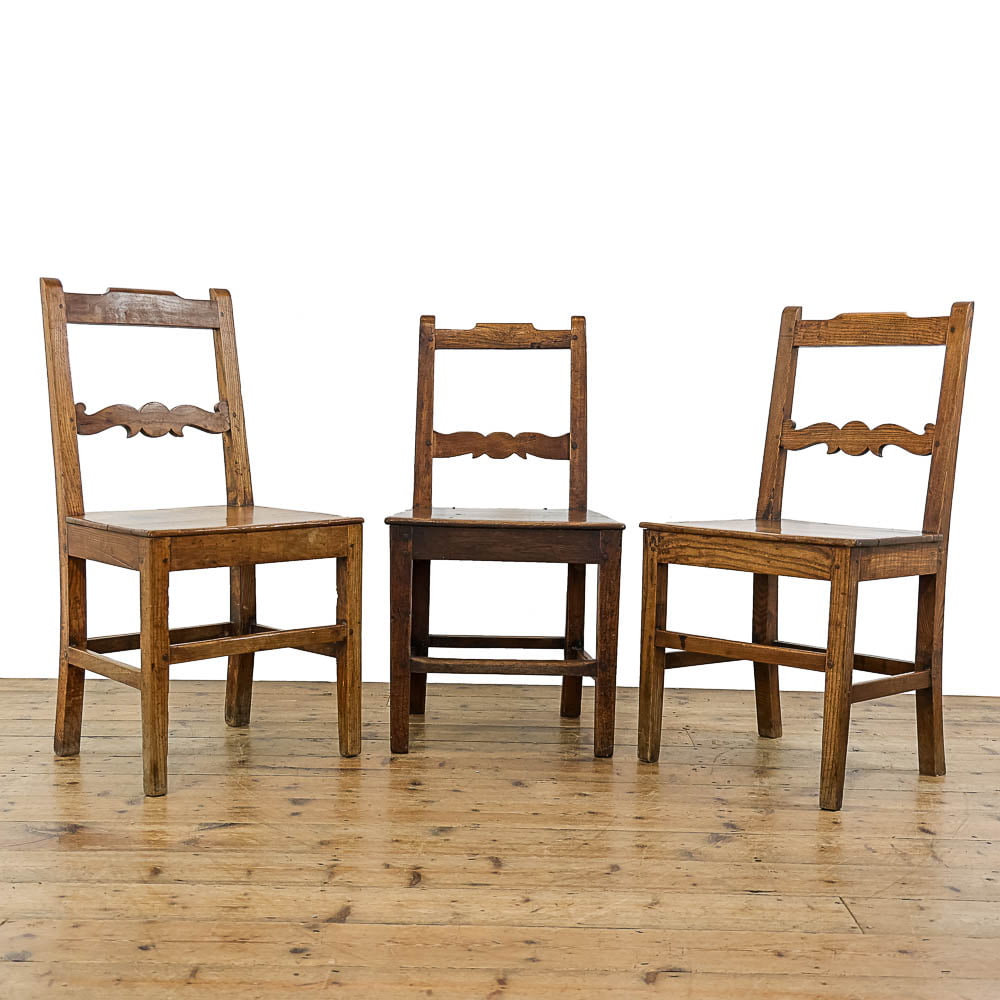 Set of Three Antique Elm Farmhouse Chairs