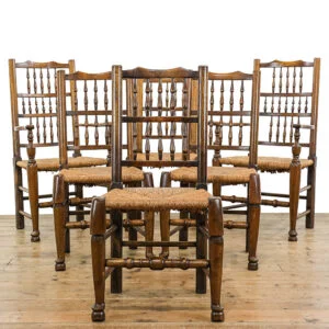 M-5288 Set of Six Lancashire Spindle Back Rush Chairs Penderyn Antiques (1)