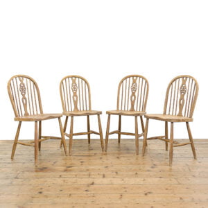 M-5296 Set of Four Antique Pine Wheelback Kitchen Chairs Penderyn Antiques 1