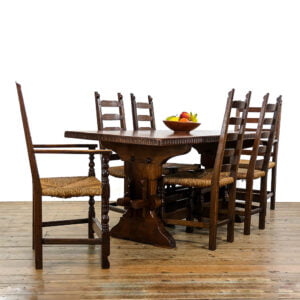 M-5331 Vintage Oak Refectory Table and set of Six Rush S (6)