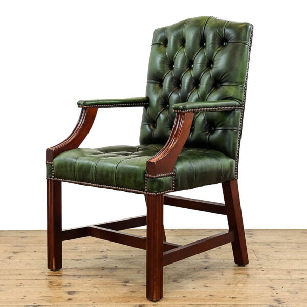 M-5197 Georgian Style Green Leather Library Armchair Penderyn Antiques (1)