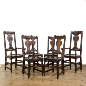 M-5293 Set of Six 19th Century Carved Oak Dining Chairs Penderyn Antiques (1)