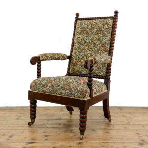 M-5351 Antique 19th Century Upholstered Bobbin Armchair Penderyn Antiques (1)