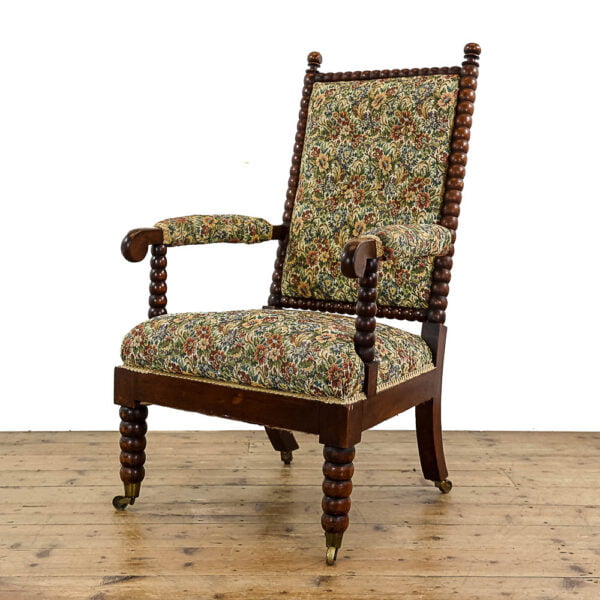 M-5351 Antique 19th Century Upholstered Bobbin Armchair Penderyn Antiques (1)