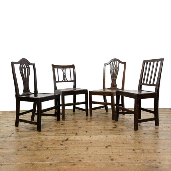 M-5354 Harlequin Set of Four Antique Oak Chairs Penderyn Antiques (1)