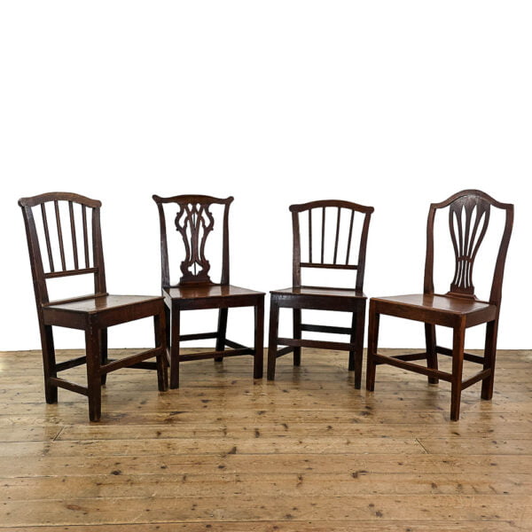 M-5355 Antique Harlequin Set of Four Oak Chairs Penderyn Antiques (1)