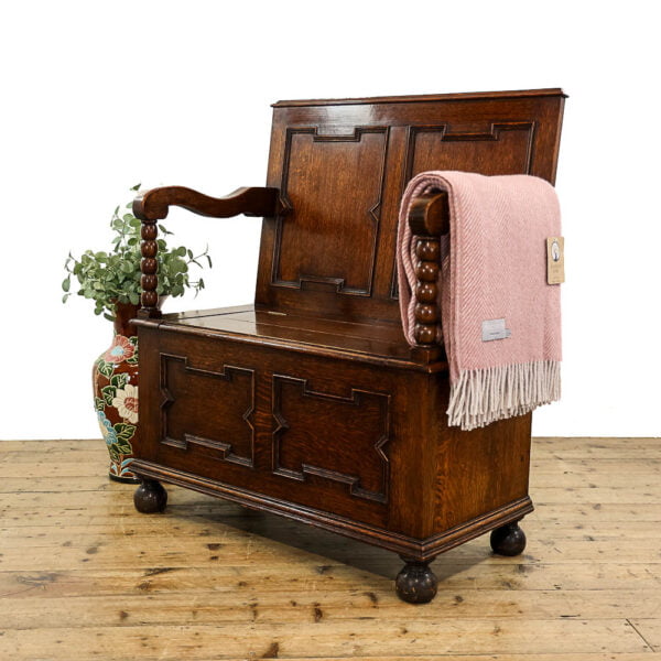 M-5396 Antique Early 20th Century Oak Settle Penderyn Antiques (1)