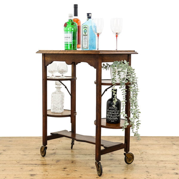 M-5400 Antique Early 20th Century Oak Drinks Trolley Penderyn Antiques (1)