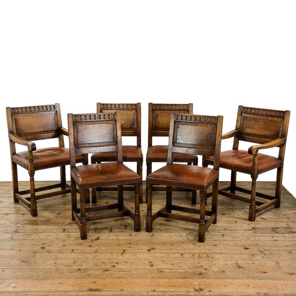 M-5394 Early 20th Century Leather Dining Chairs Penderyn Antiques (1)