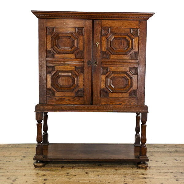 M-5451 Antique Charles ll Geometric Style Oak Cabinet Penderyn Antiques (1)