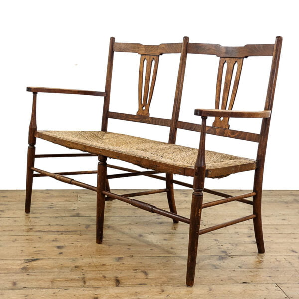 M-5456 Antique Early 20th Century Bench with Rushed Seat Penderyn Antiques (1)