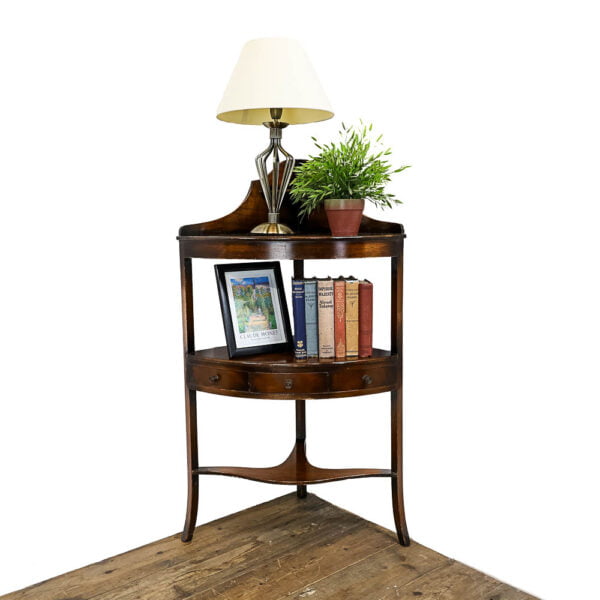 M-5460B Antique Walnut Bow Front Corner Stand Penderyn Antiques (1)