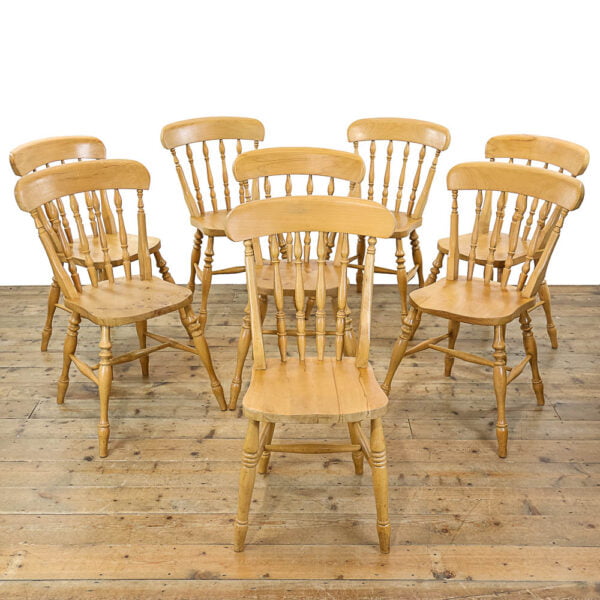 M-5467 Set of Eight Vintage Pine Kitchen Chairs Penderyn Antiques (1)