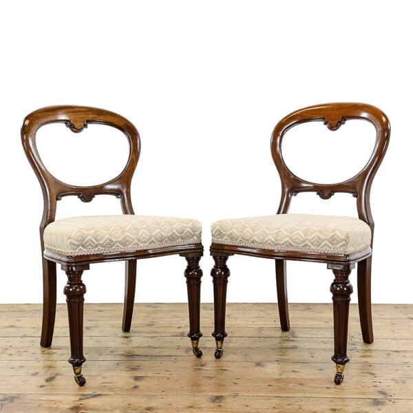 M-5473B Pair of Antique Upholstered Mahogany Balloon Back Chairs Penderyn Antiques 1