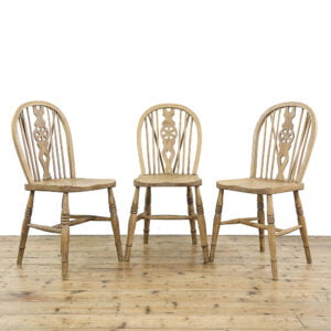 M-5320 Three Antique Pine Wheelback Kitchen Chairs Penderyn Antiques (1)