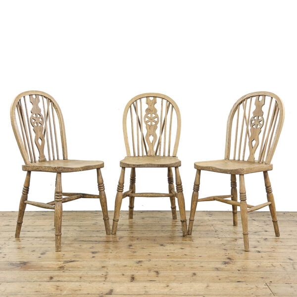 M-5320 Three Antique Pine Wheelback Kitchen Chairs Penderyn Antiques (1)