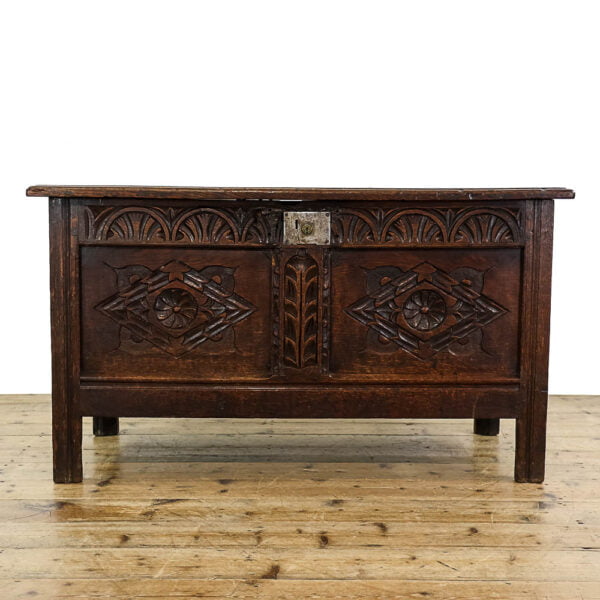 M-5596 Antique Late 17th Century Carved Oak Coffer Penderyn Antiques (4)