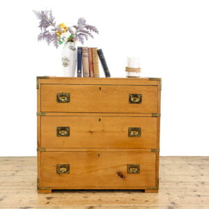 M-5613 Small Antique Campaign Style Pine Chest of Drawers Penderyn Antiques (1)