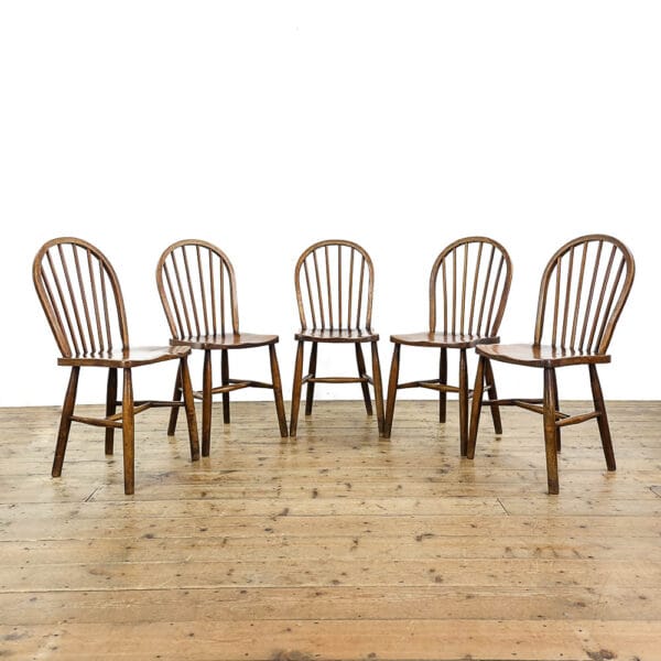 M-5666 Antique Set of Five Elm and Beech Wood Kitchen Chairs Penderyn Antiques 1