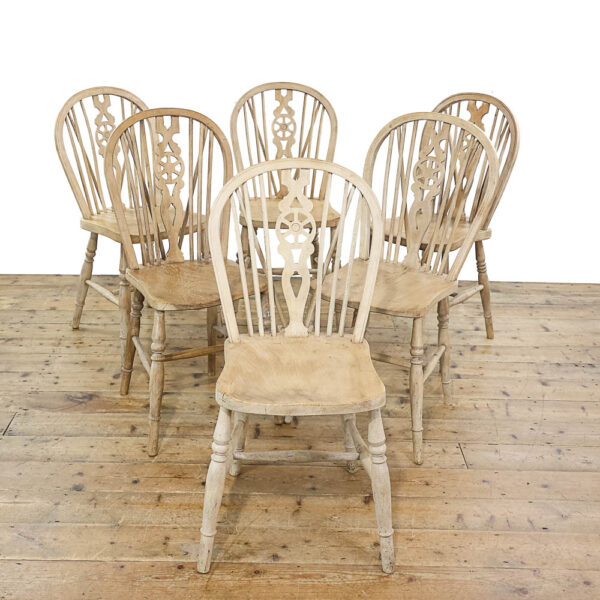 M-5657 Six Antique Pine Wheelback Kitchen Chairs Penderyn Antiques (1)