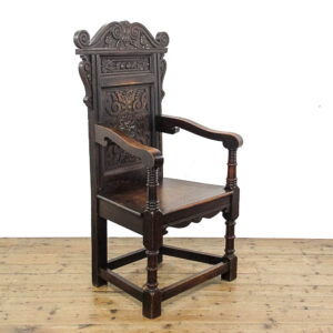 M-5811 Antique Oak Victorian Wainscot Armchair Penderyn Antiques (1)
