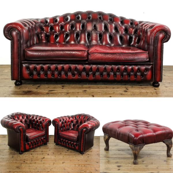 M-5833 Vintage Oxblood Leather Chesterfield Suite Penderyn Antiques