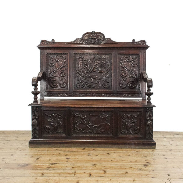 M-5787 Antique Victorian Carved Oak Settle Penderyn Antiques (2)