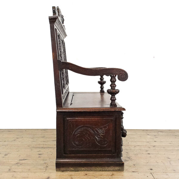 M-5787 Antique Victorian Carved Oak Settle Penderyn Antiques (3)