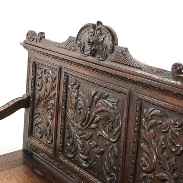 M-5787 Antique Victorian Carved Oak Settle Penderyn Antiques (8)