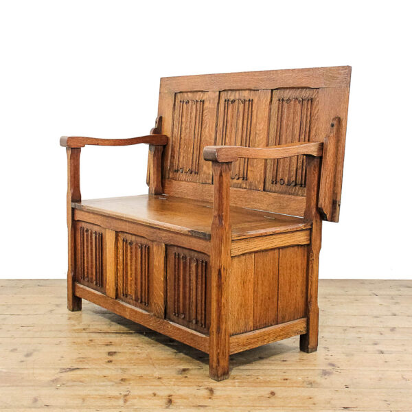 M-5905 Antique Early 20th Century Oak Monk's Bench Penderyn Antiques (1)
