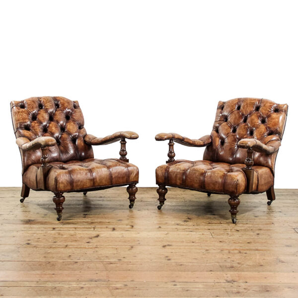 Pair of Antique 19th Century Howard Style Leather Armchairs