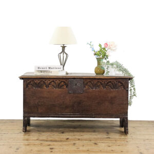 M-5981 Antique 17th Century Oak Six Plank Coffer penderyn antiques (1)