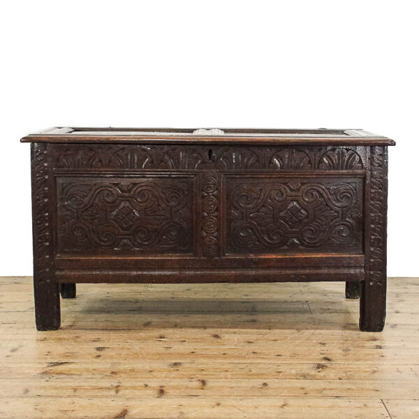 M-6021 Antique Carved Oak Coffer penderyn antiques (1)