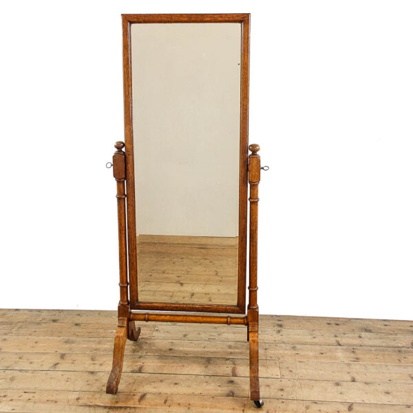 M-6057 Antique Early 20th Century Golden Oak Cheval Mirror penderyn antiques (1)