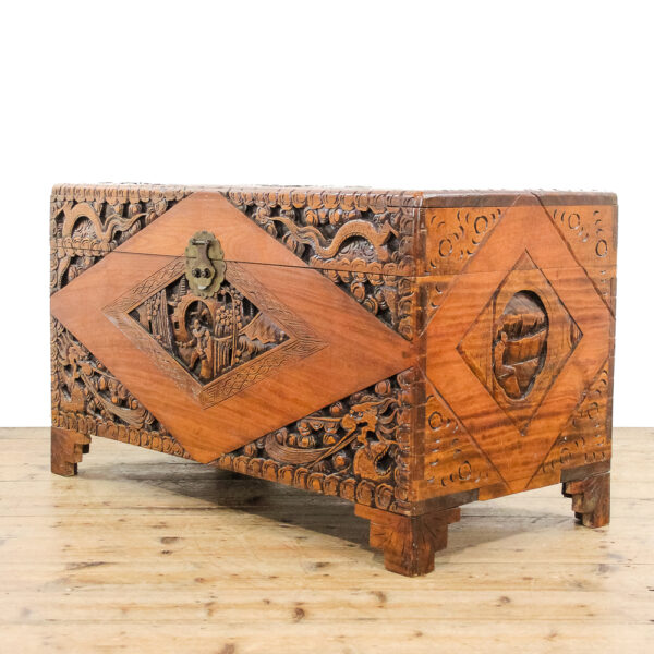 M-6128 Antique 20th Century Carved Camphor Wood Trunk penderyn antiques (1)