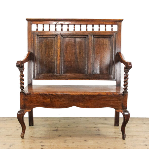M-6146 Antique Early 20th Century Oak Settle penderyn antiques (1)