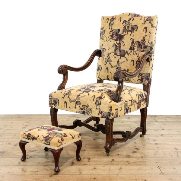 M-6183 Antique 19th Century Continental Upholstered Armchair and Footstool penderyn antiques 1