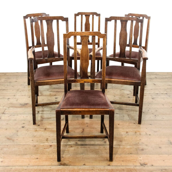 M-6164B Set of Six Vintage Oak Dining Chairs penderyn antiques (1)