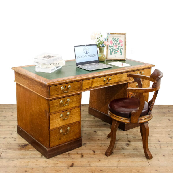 M-6226 Antique Victorian Oak Pedestal Desk penderyn antiques (1)