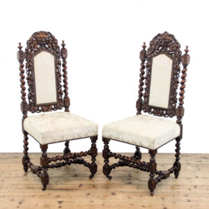 M-6300 Pair of Carved Oak Upholstered Chairs penderyn antiques (1)