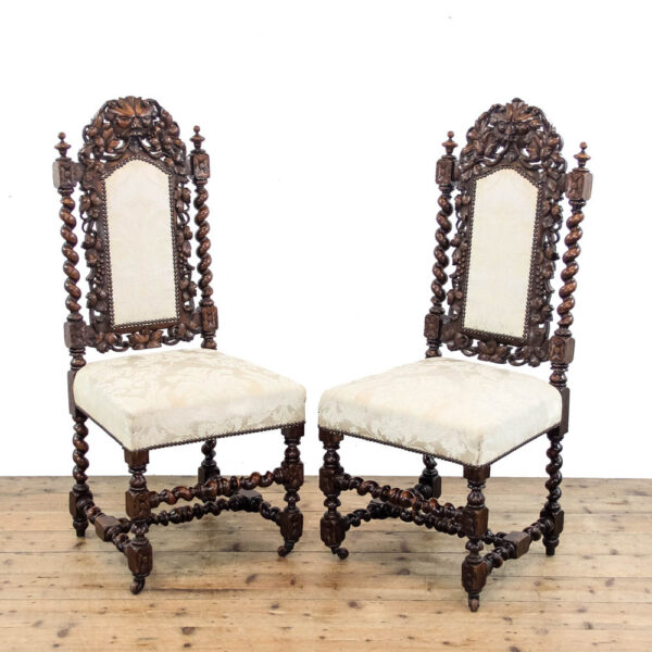 M-6300 Pair of Carved Oak Upholstered Chairs penderyn antiques (1)