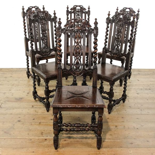 M-6320 Set of Six Carved Antique Oak Dining Chairs penderyn antiques (2)