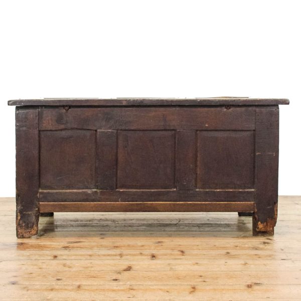 M-6308 Antique Carved and Inlaid Oak Coffer pedneryn antiques (4)