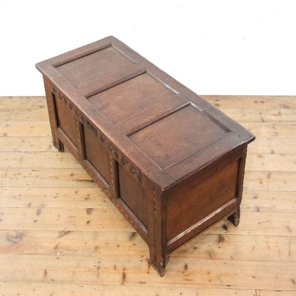 M-6308 Antique Carved and Inlaid Oak Coffer pedneryn antiques (6)