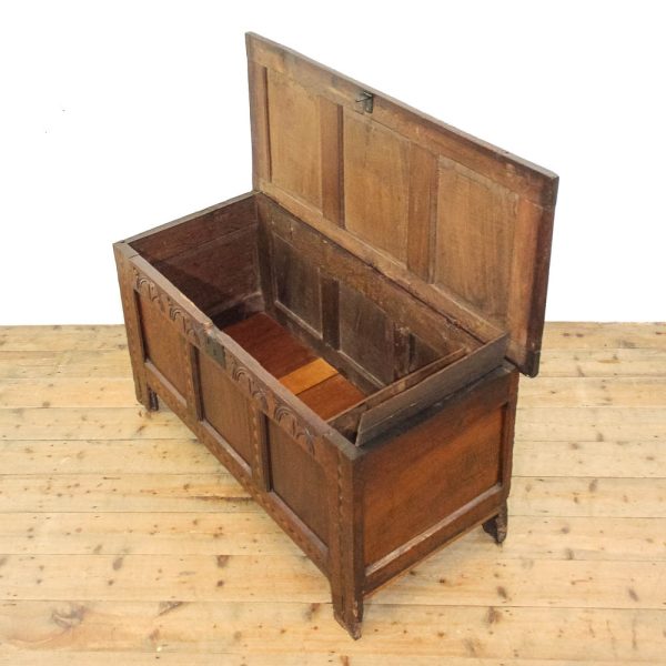M-6308 Antique Carved and Inlaid Oak Coffer pedneryn antiques (7)