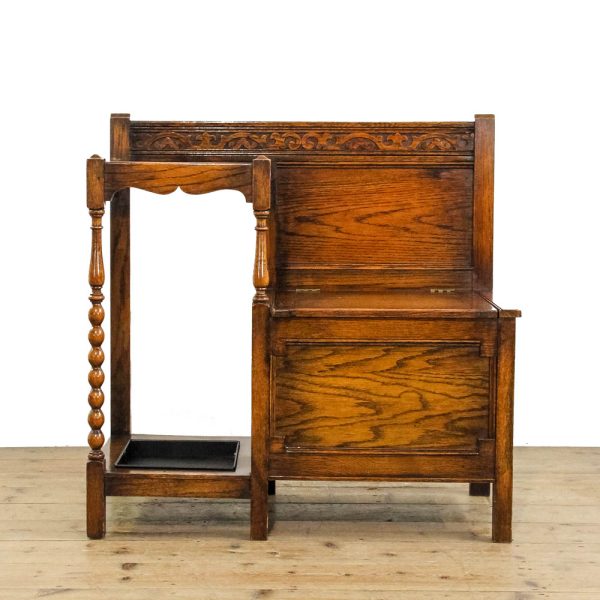 M-6392 Antique 1920s Oak Hall Seat penderyn antiques (1)