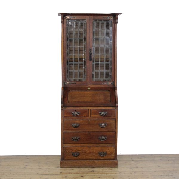 M-6393 Antique Oak Arts and Crafts Bureau Bookcase (1)
