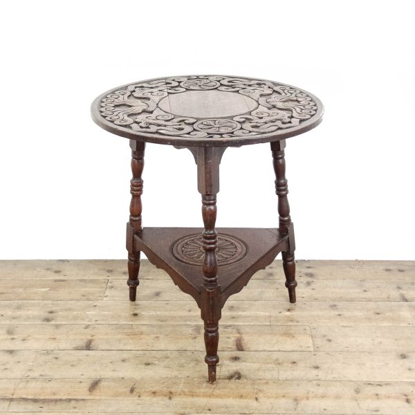 M-6498 Antique Early 20th Century Carved Oak Cricket Table (1)