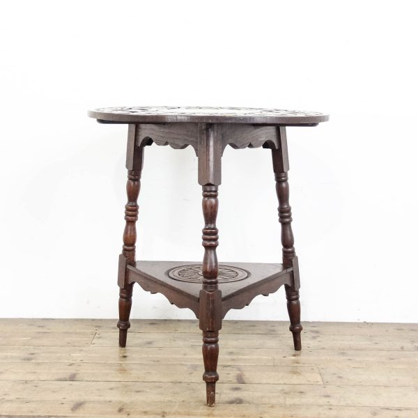 M-6498 Antique Early 20th Century Carved Oak Cricket Table (2)